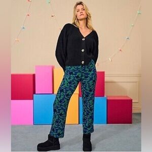 ZARA JACQUARD PANTS Knit Funky Retro Womens Straight Leg Small Pull On Pants